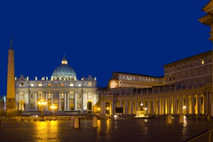 St. Peter's lit up at night