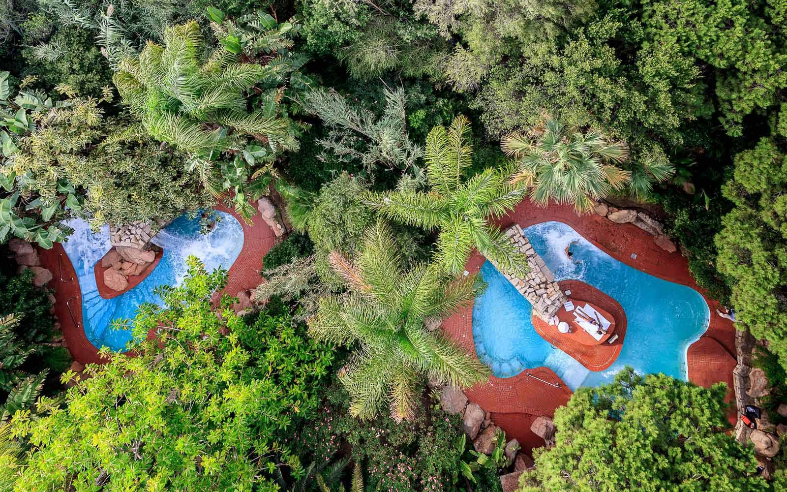 Acquaforte Spa pools aerial view at Forte Village Resort
