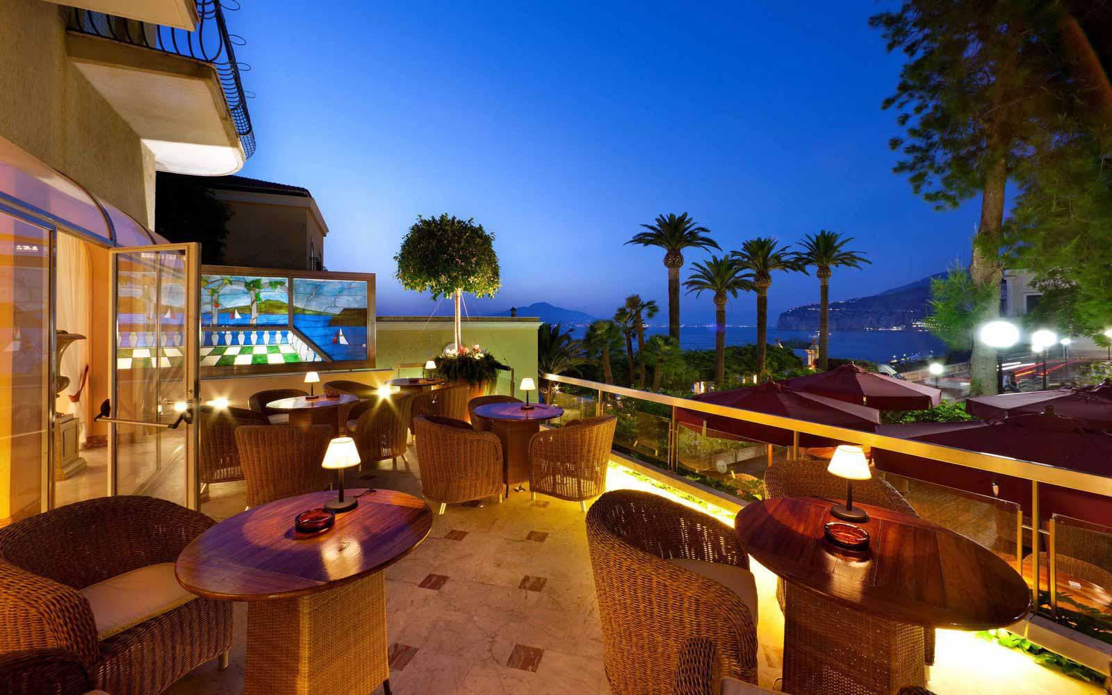 Evening drinks on the terrace at Hotel Continental Sorrento at night